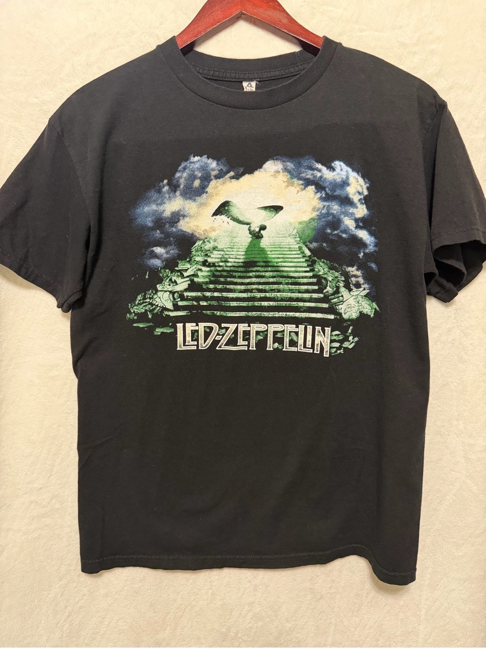 🔥 Led Zeppelin Black Graphic Tee with Green Stairway Print